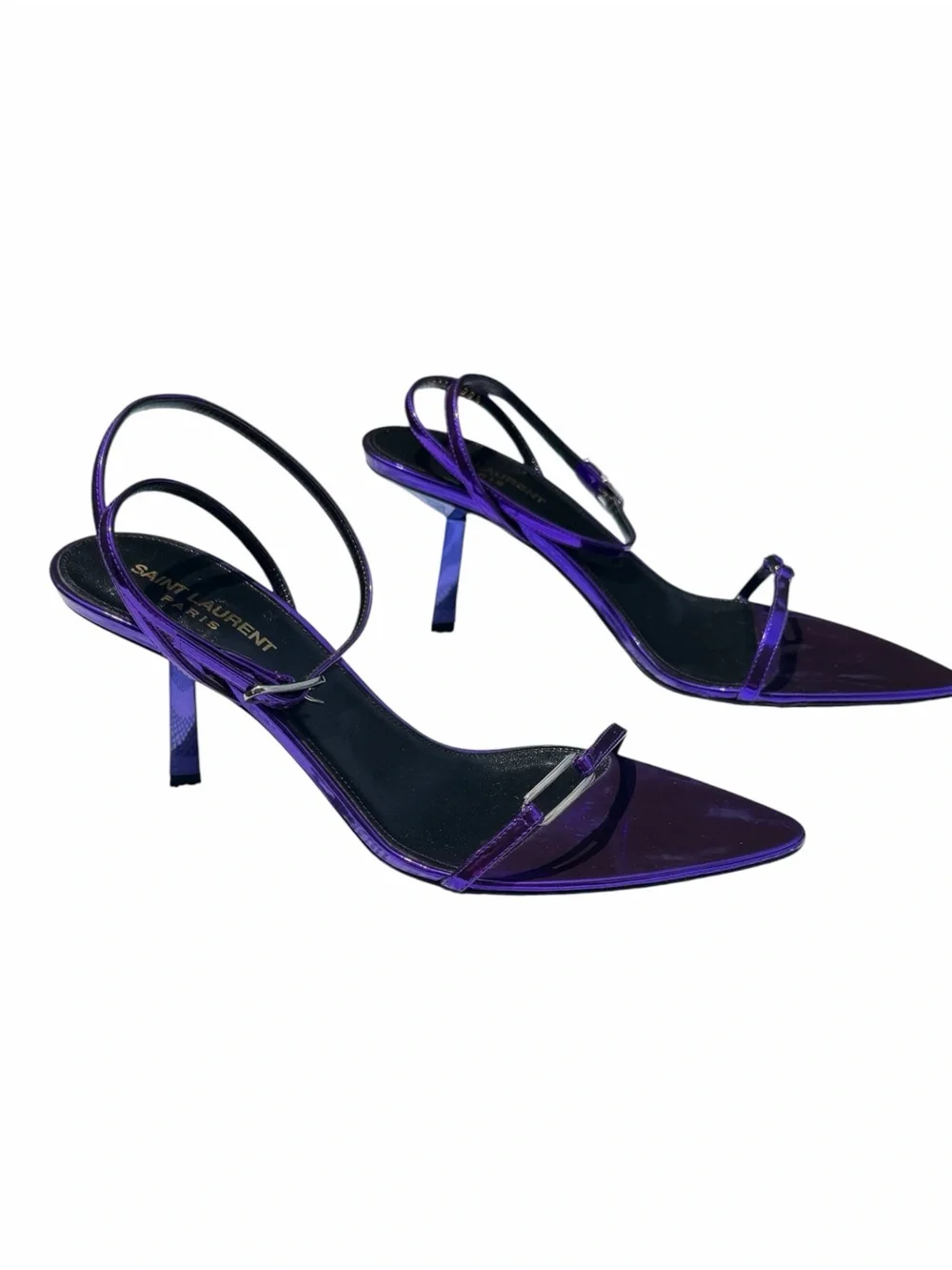 Saint Laurent Kitty 75 Metallic Plum Violet Sandals Heels 38.5 NIB - Picture 2 of 14